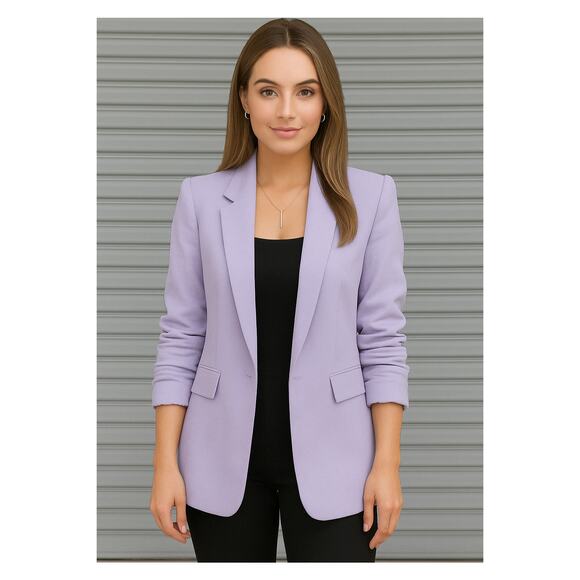 Zara Jackets & Blazers - ZARA Women’s Lavender Blazer Size Small Longline Rolled Sleeve Open Front Jacket